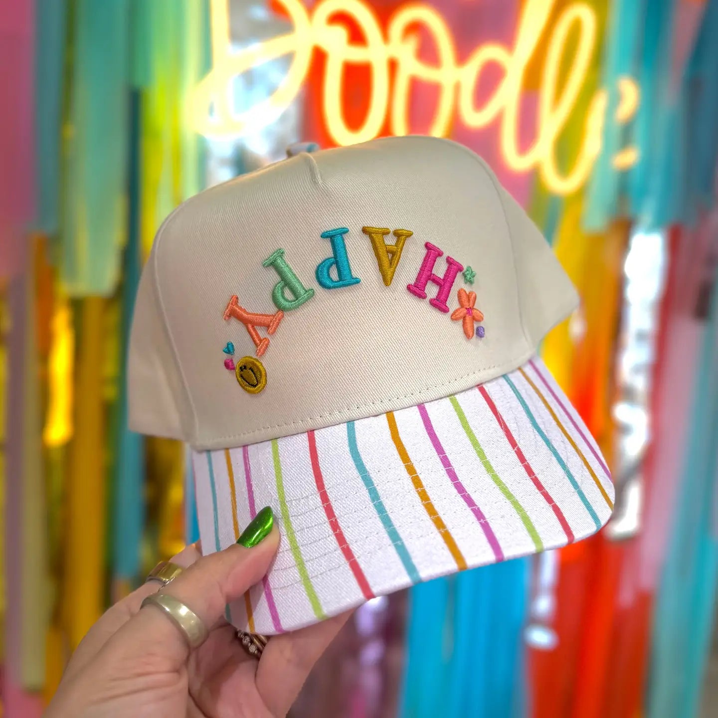 Happy Upside Down Embroidered Hat