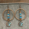 Turquoise & Copper Flower Pendant Dangle Earrings