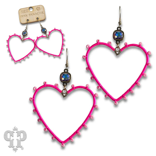 Bead Wrapped Heart Earrings with Austrian Crystal
