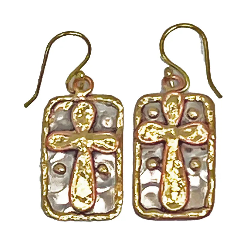 Mixed Metal Earrings - Cross -Stainless Steel and Brass