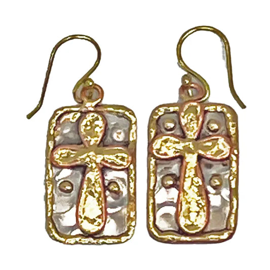 Mixed Metal Earrings - Cross -Stainless Steel and Brass