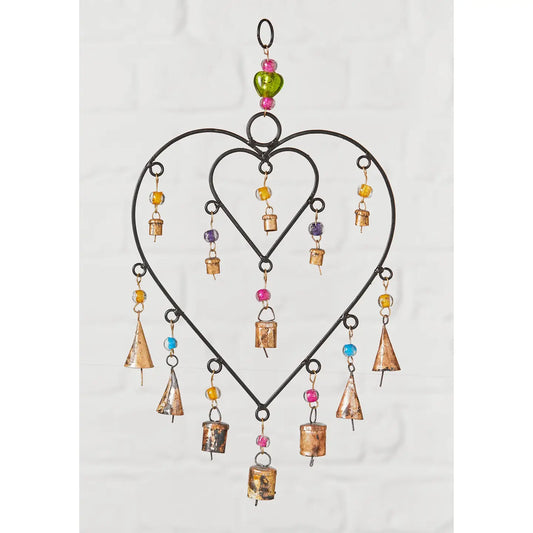 Double Connected Beaded Heart Windchime