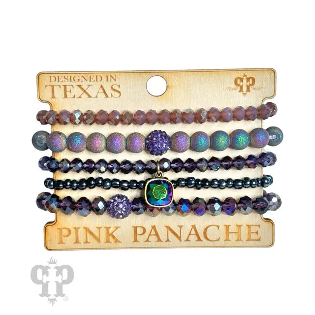 Five Strand Stone & Crystal Bead Bracelet Set