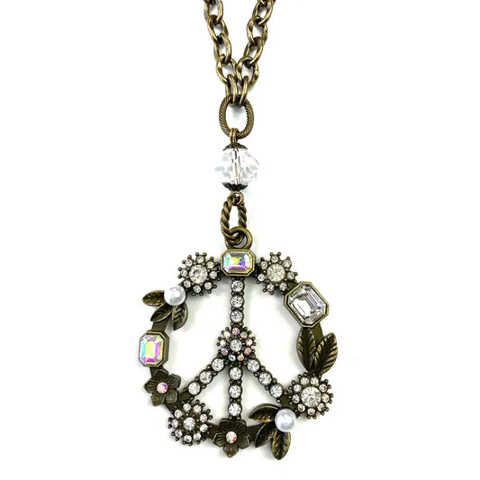 Pearl & Bling Collage Peace Sign Necklace