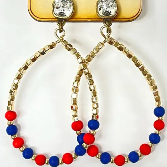 Austrian Crystal Patriotic Teardrop Earrings