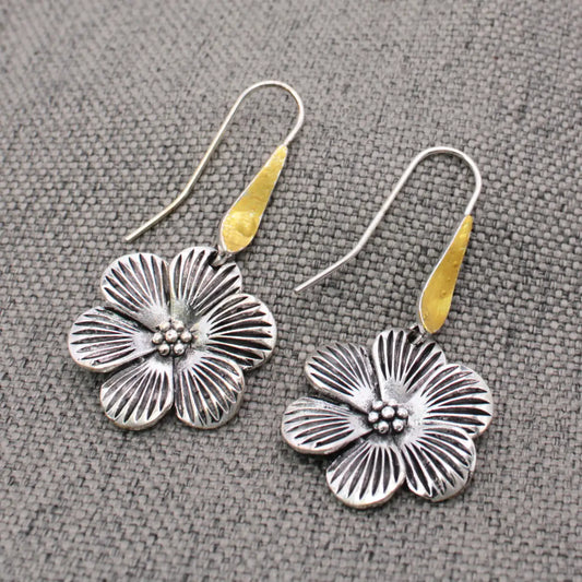 Mixed Metal Silver Flower Earrings