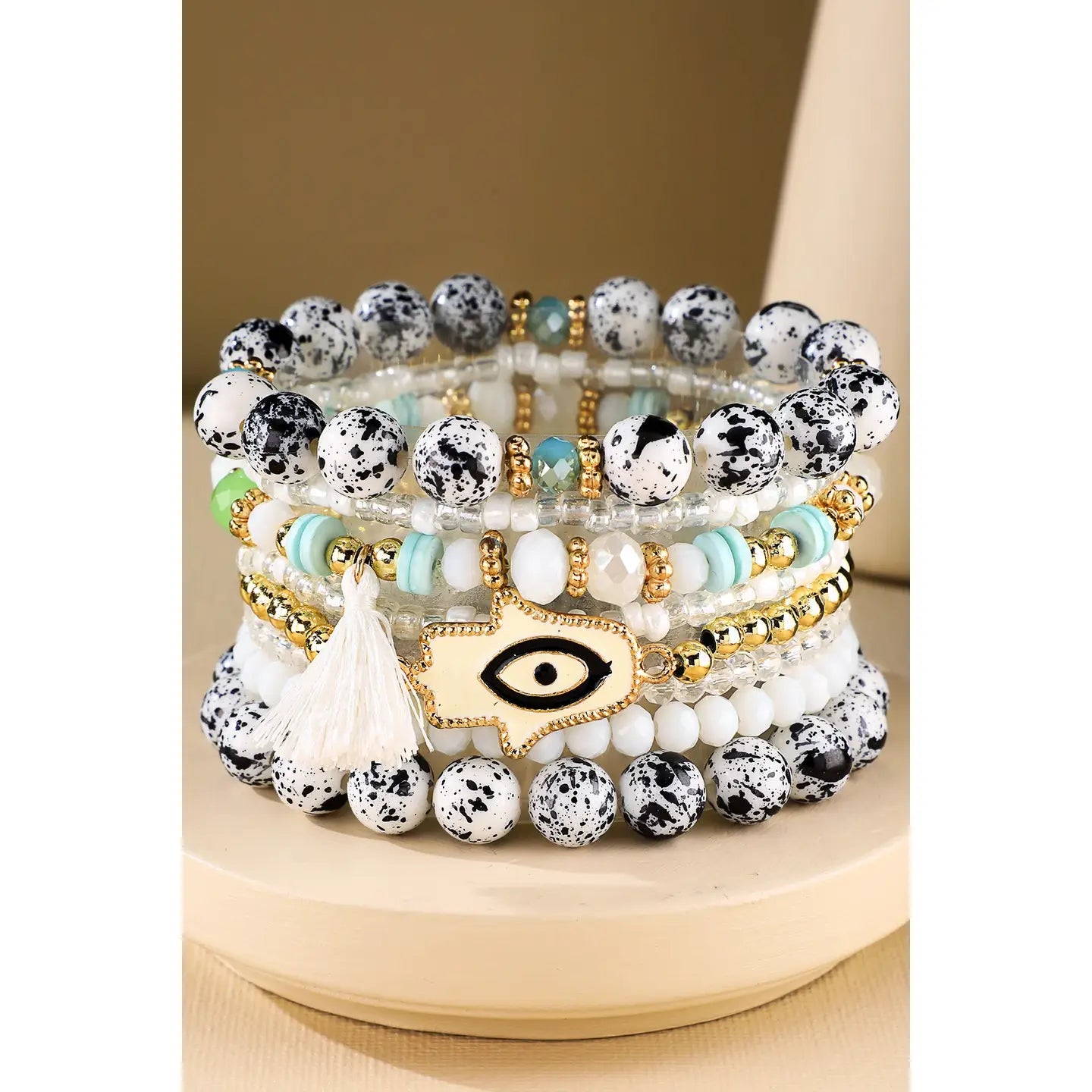 Dalmatian Beaded Multi Layered Boho Bracelet Set