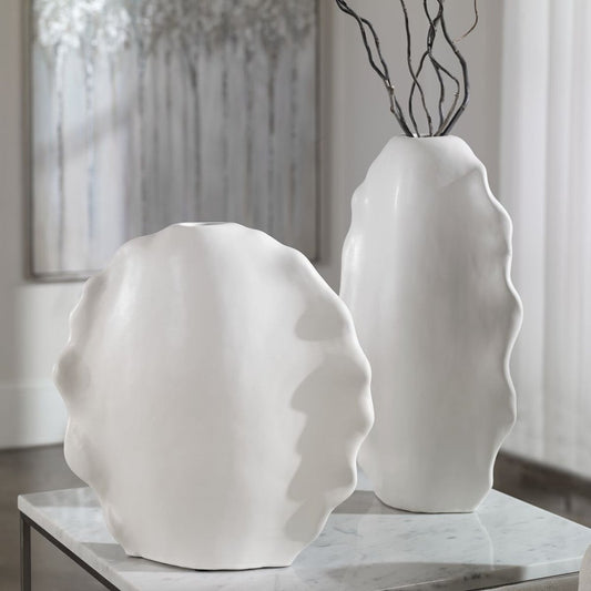 Ruffled Feathers Vases, White