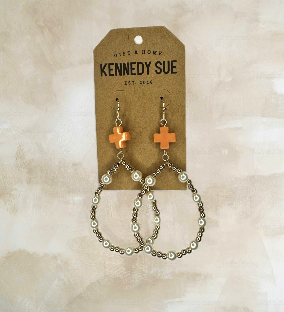 Acrylic Cross & Pearl Teardrop Earrings