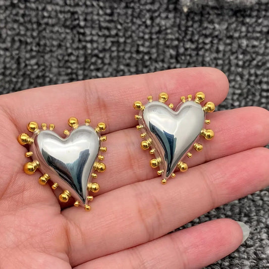 Glossy Two-Tone Heart Post Earrings
