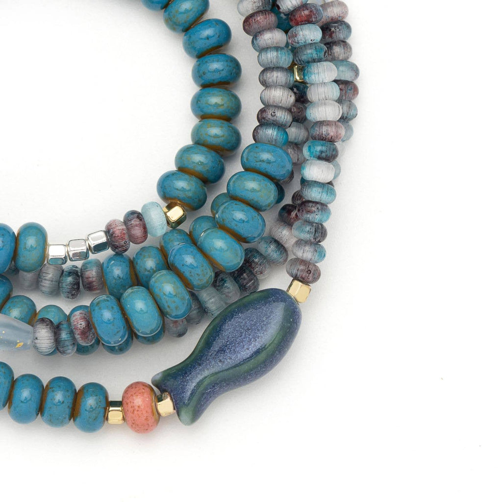 Ceramic Bead Wrap Bracelet/Necklace - Harmony/Fish