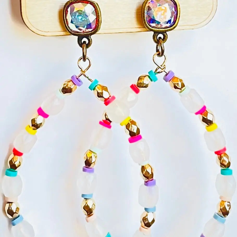 Multi-Color Rubber & White Bead Teardrop Earrings