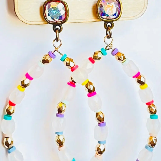 Multi-Color Rubber & White Bead Teardrop Earrings