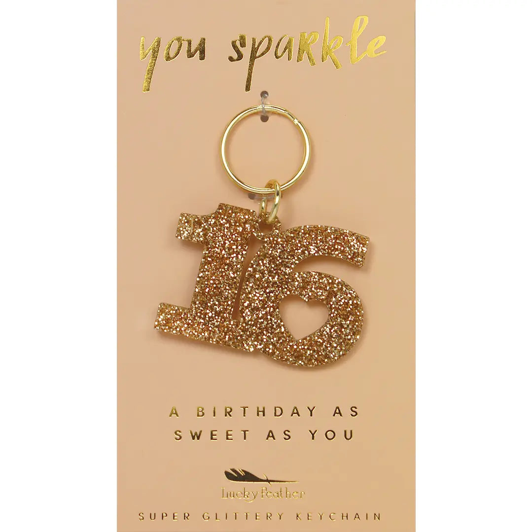 Gold Glitter Keychain - Sweet 16