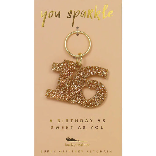 Gold Glitter Keychain - Sweet 16