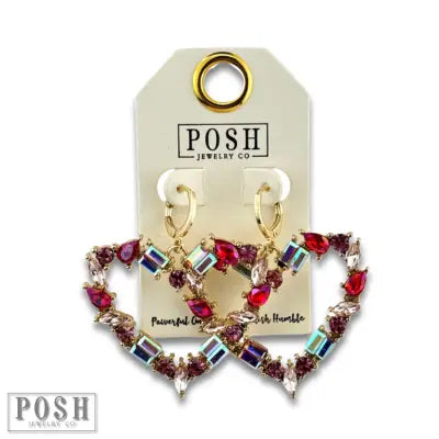 Multi-Color Rhinestone Heart Earrings