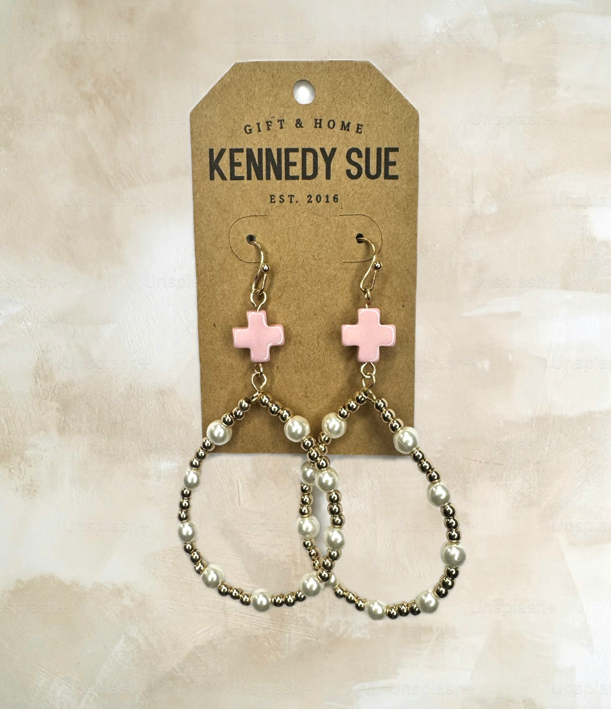 Acrylic Cross & Pearl Teardrop Earrings