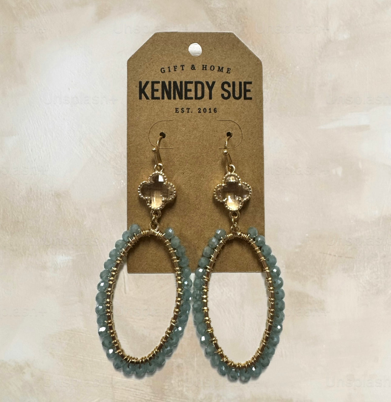 Clear Clover & Beaded Oval Earrings