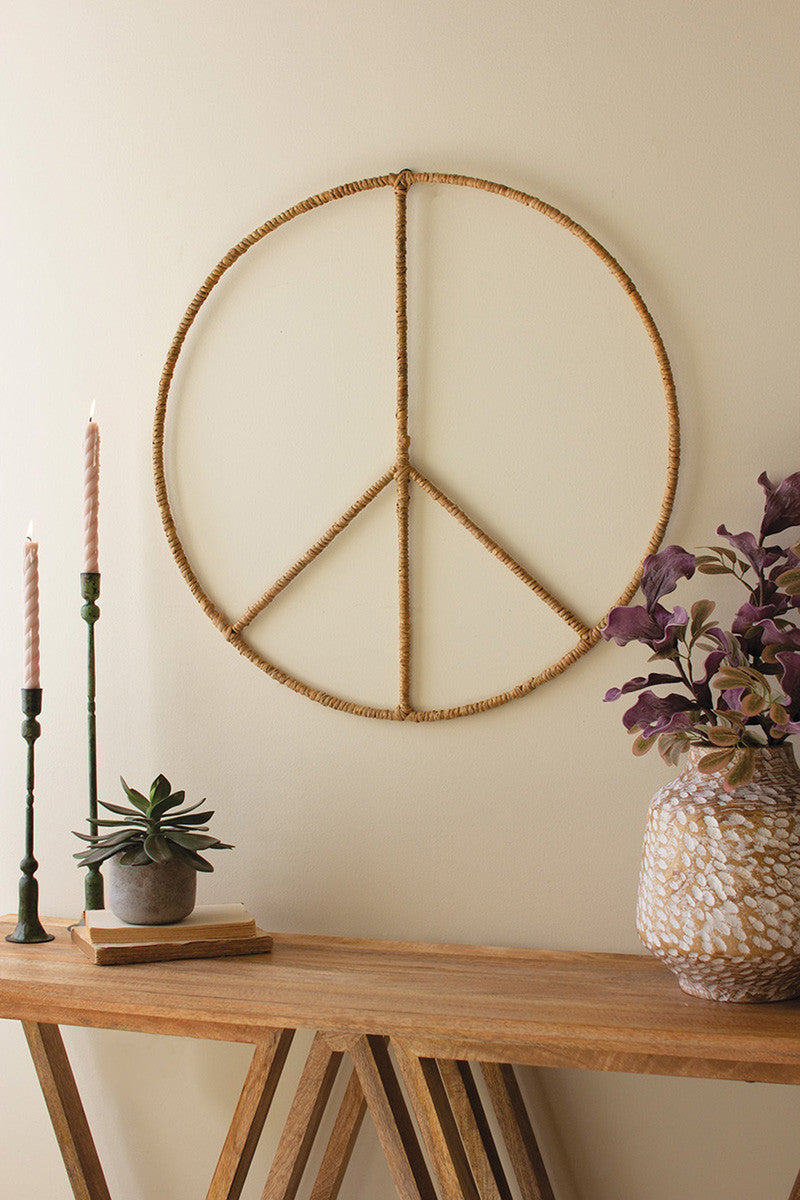 Seagrass and Iron Wall Hanging Peace Sign