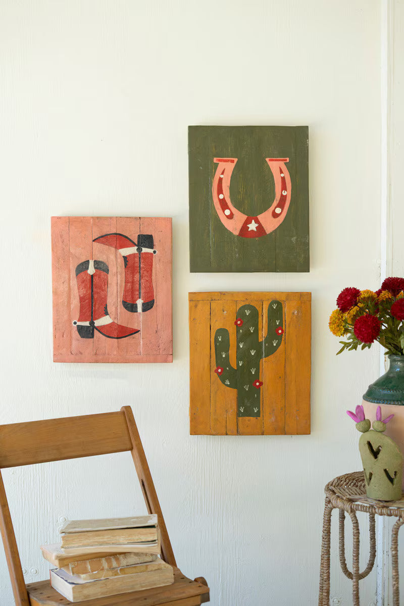 Hand Painted Recycled Wood Western Wall Art