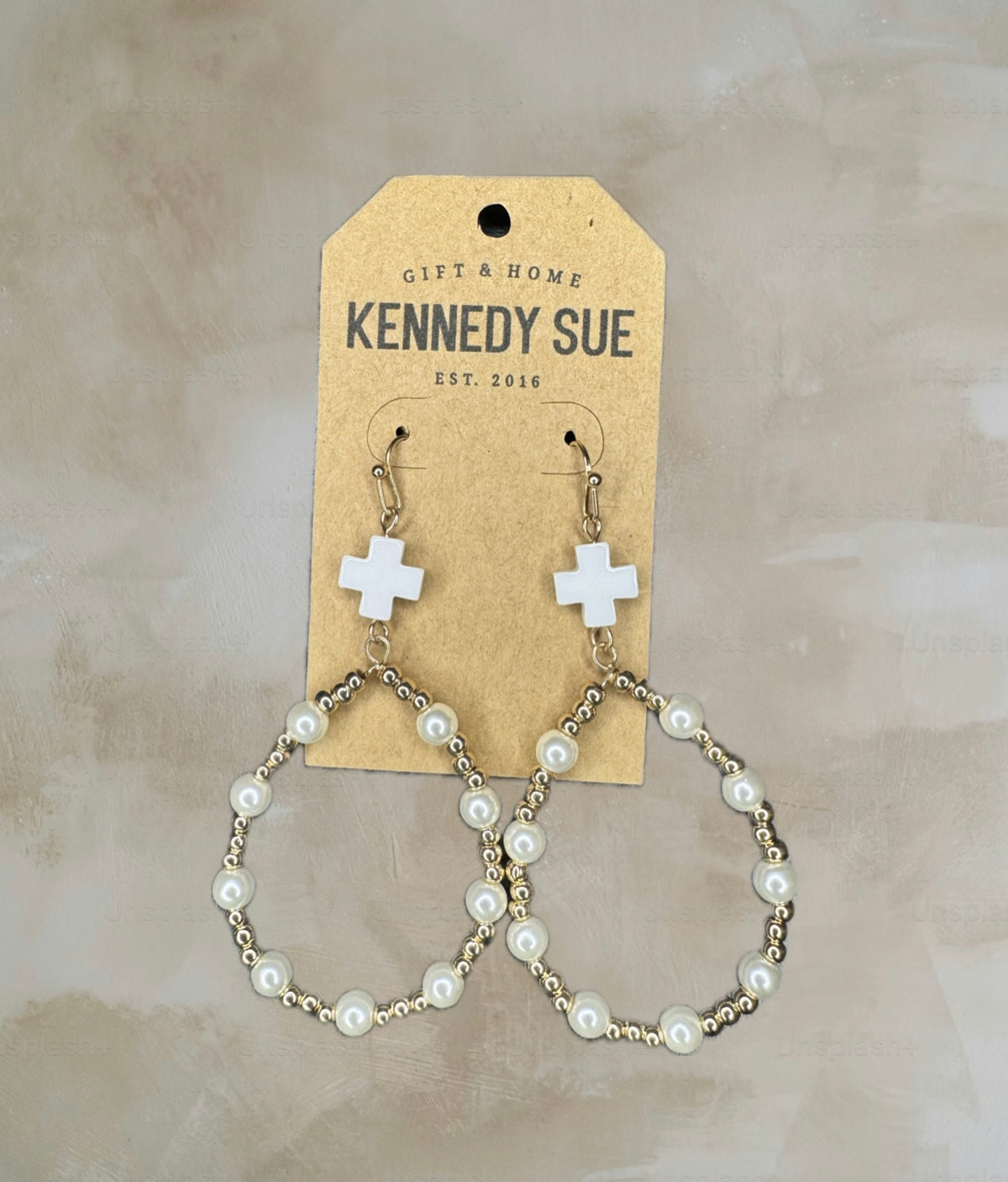 Acrylic Cross & Pearl Teardrop Earrings