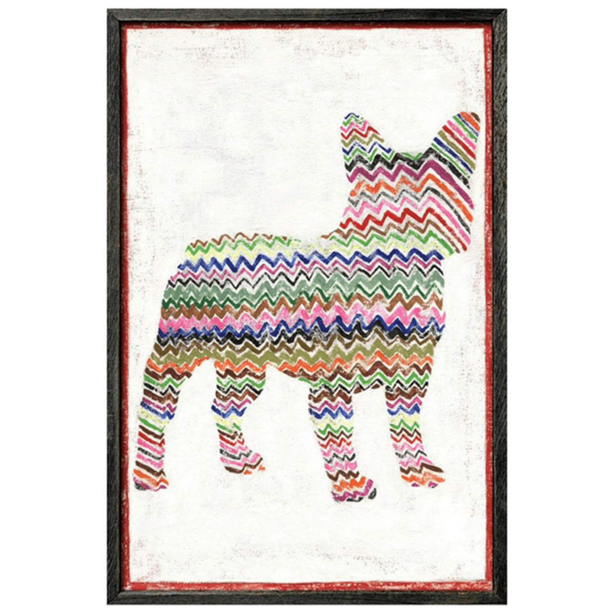 Frenchie with Zig Zags (Grey Wood) - Art Print