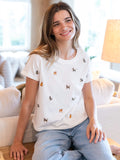 Fave Little Things Embroidered Tee - White Cats
