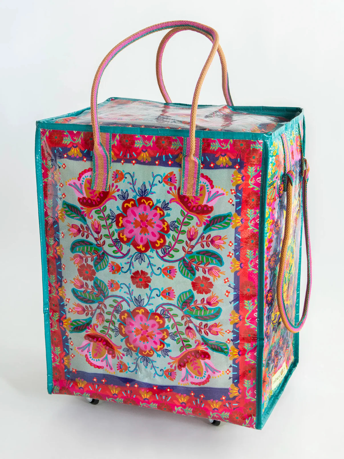 Rolling Tote Bag - Red Folk Flower