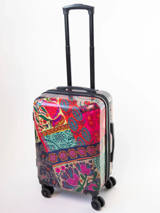 Travel Happy Carry-On Suitcase-Dark Square Patchwork