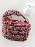 Puffy Velvet Mini Clip-On Pouch - Teal Pink Floral