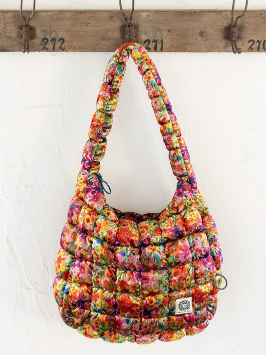 Large Bright Floral Garden Puffy Velvet Fit-It-All Bag