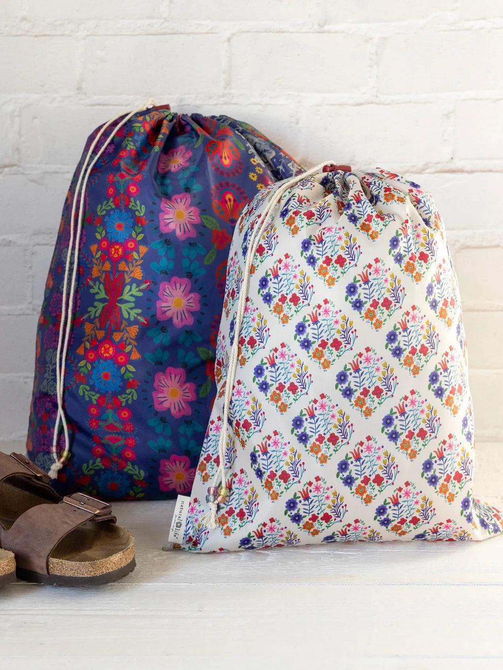 Washed Navy Floral Travel Laundry Bag Set