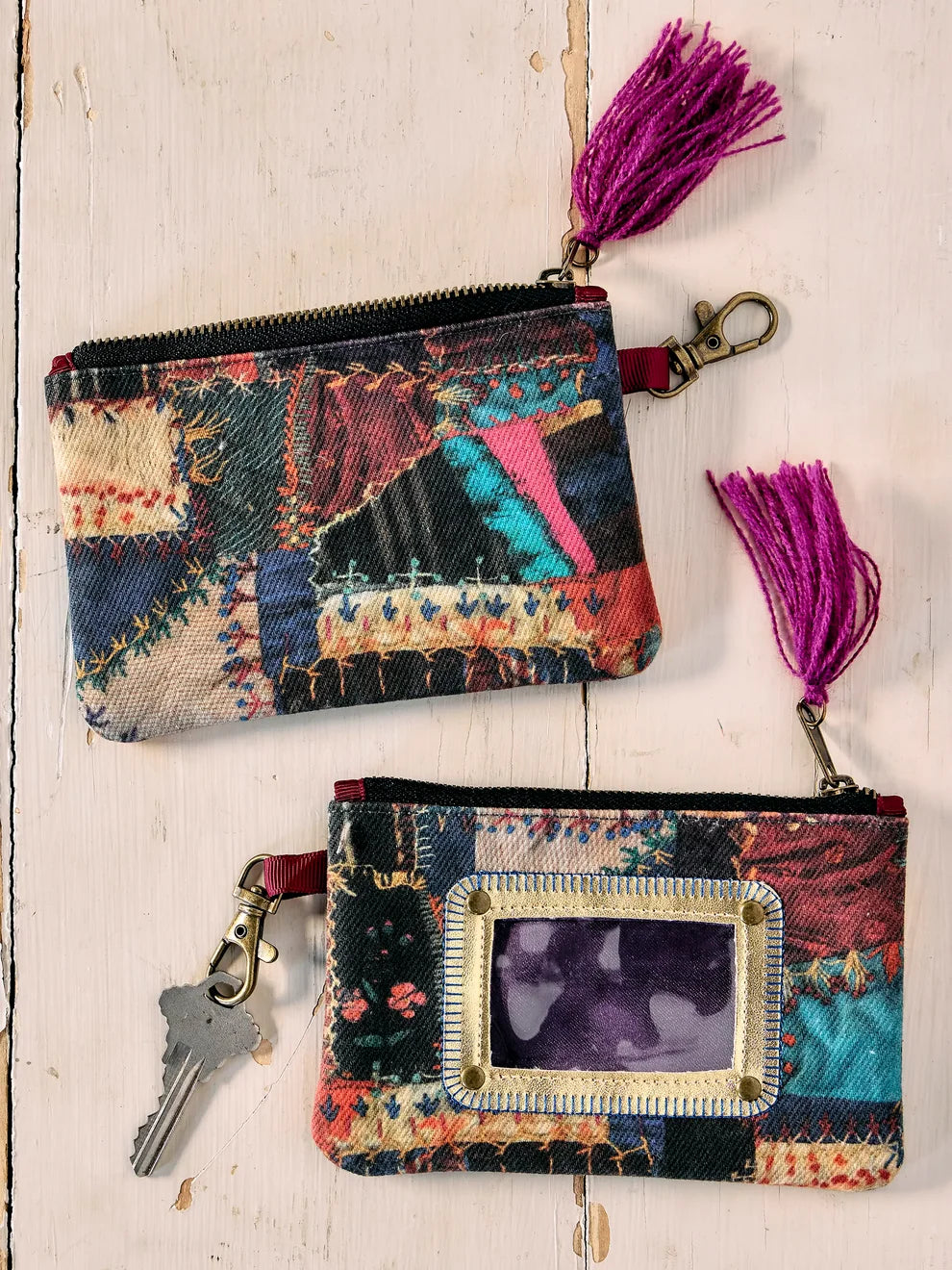 Denim ID Pouch - Artisan Stitches Multi