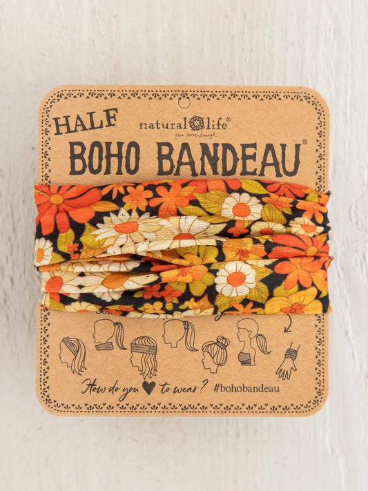 Half Boho Bandeau® Headband - Ditsy Garden Black