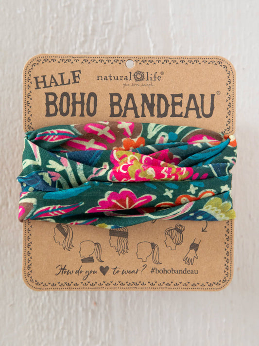 Half Boho Bandeau® Headband - Green Painterly Vines