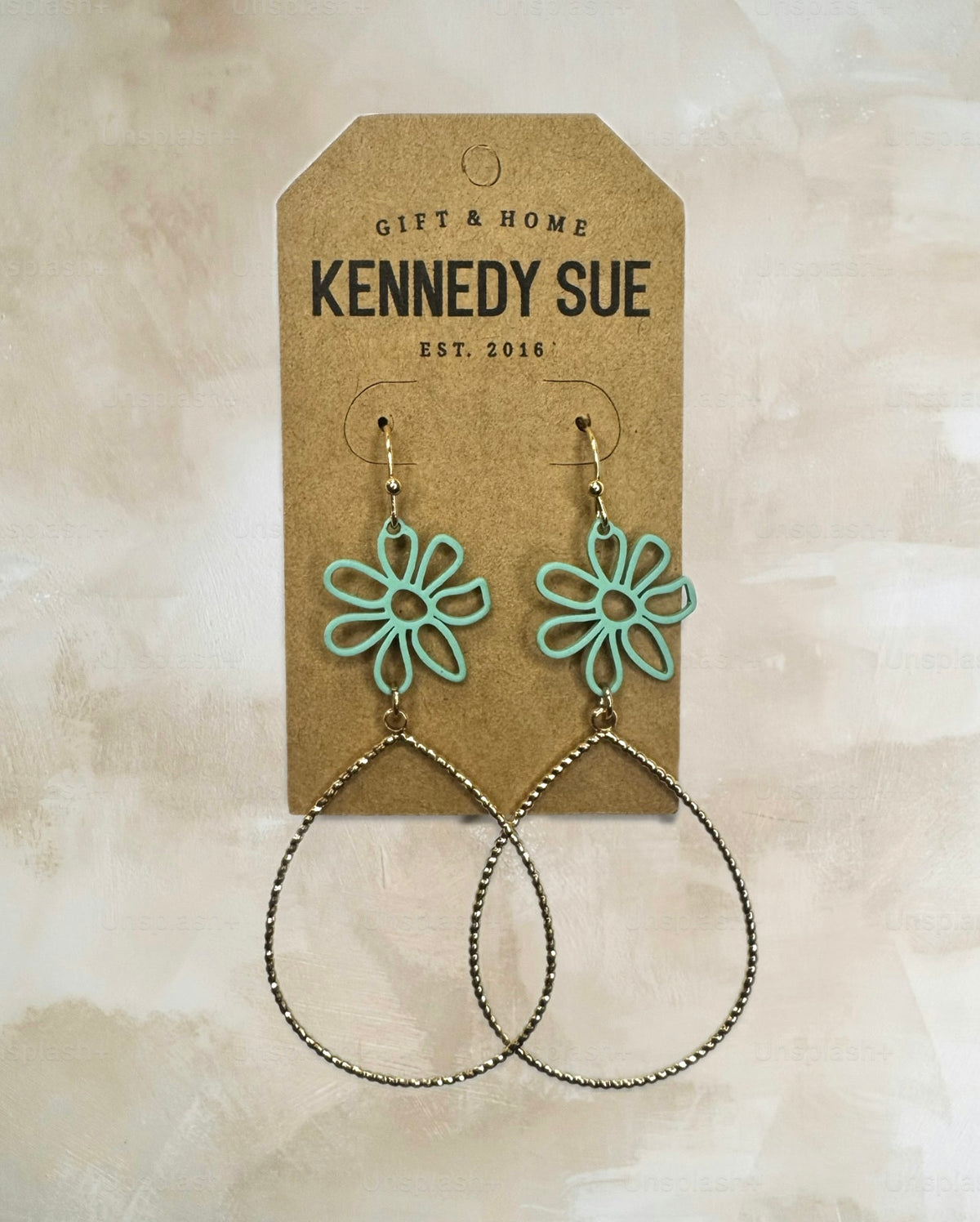 Gold Wire Flower Teardrop Earrings