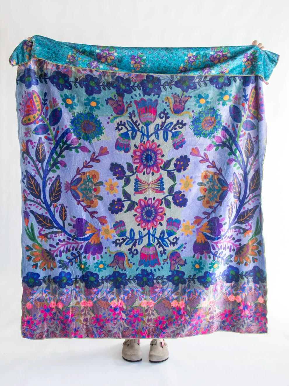 Double-Sided Cozy Throw Blanket - Border Folk Garden SKU: