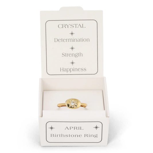 Birthstone Signet Gold Ring -April/Crystal