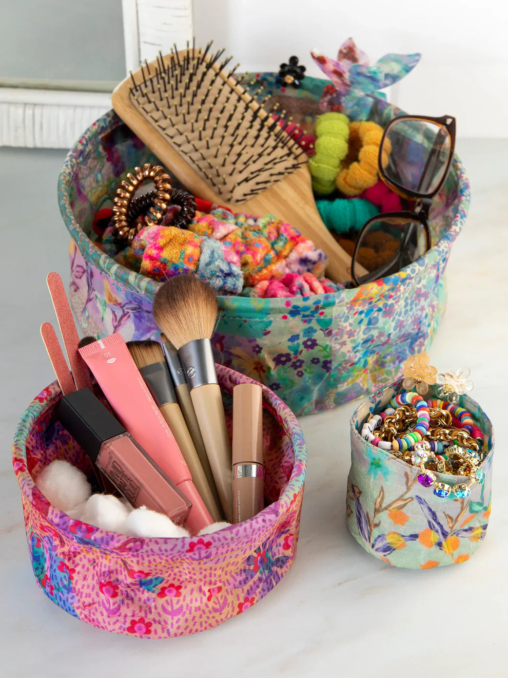 Mini Collapsible Storage Bins - Taupe Watercolor Patchwork