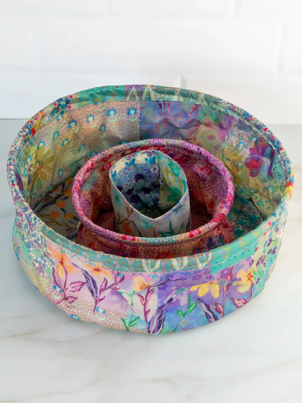Mini Collapsible Storage Bins - Taupe Watercolor Patchwork