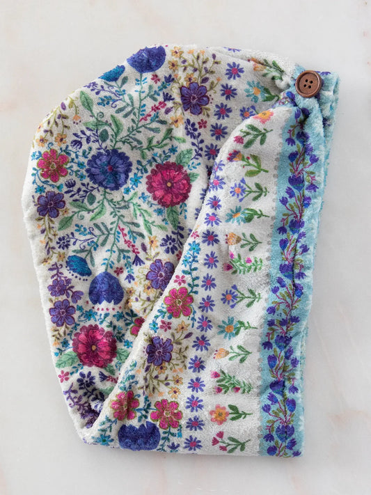 Microfiber Hair Towel Wrap - Dusty Blue Flowers
