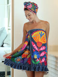 Shower Body Towel Wrap - Navy Folk Flower