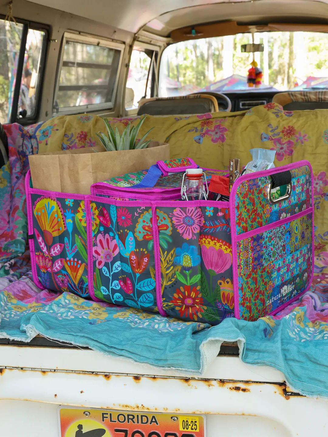 Car Trunk Organizer- Navy Folk Flower