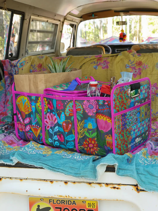 Car Trunk Organizer- Navy Folk Flower