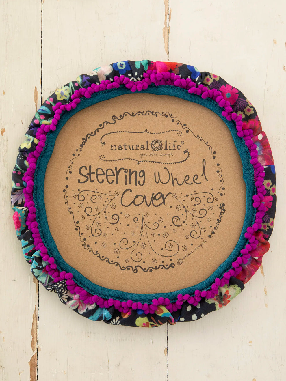 Steering Wheel Cover - Black Floral