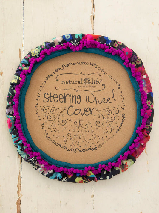 Steering Wheel Cover - Black Floral