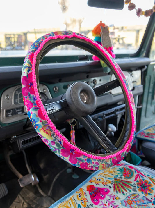 Pink Floral Steering Wheel Cover