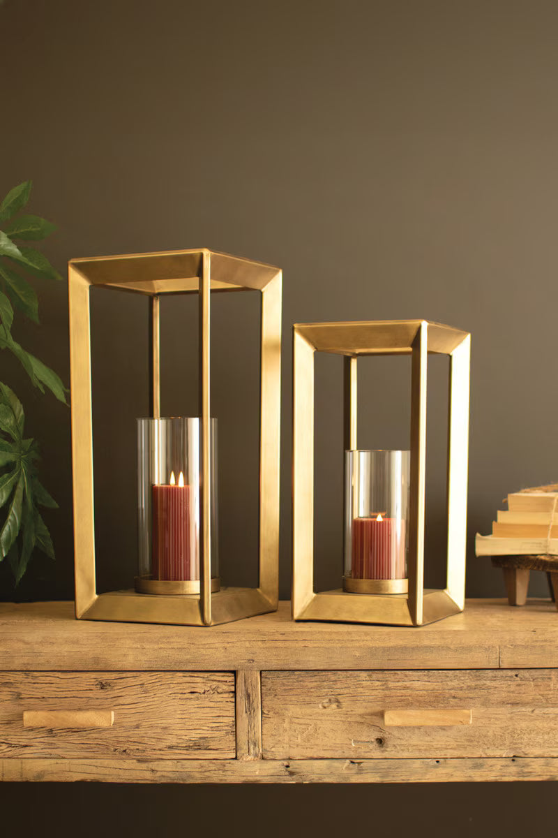 Metal Framed Lanterns with Clear Glass Hurricanes