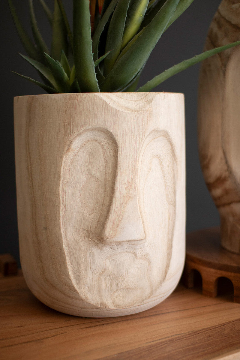 Wood Hand-Carved Face Planters