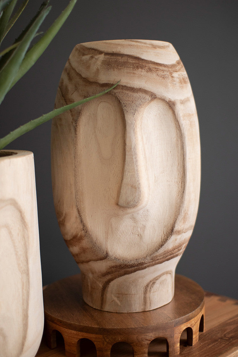 Wood Hand-Carved Face Planters